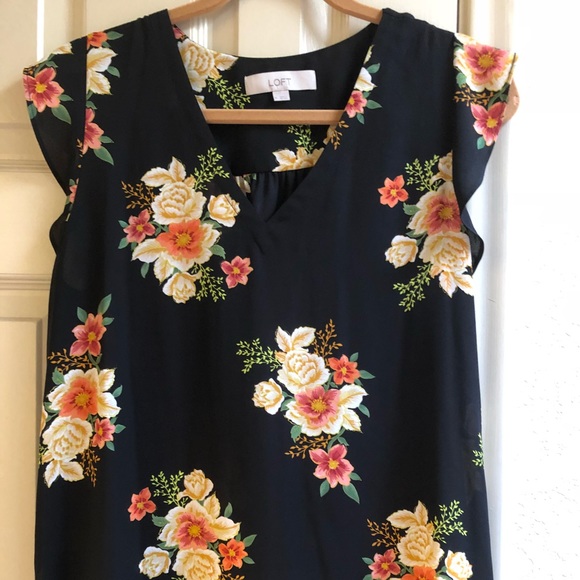 LOFT Tops - Black flowered top.